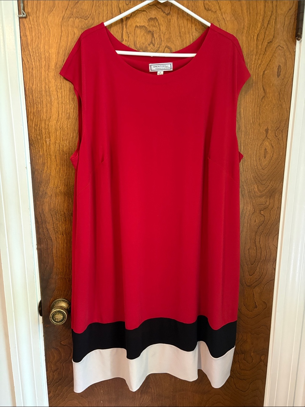 George Simonton Red Colorblock Midi Dress with Black & White Hem